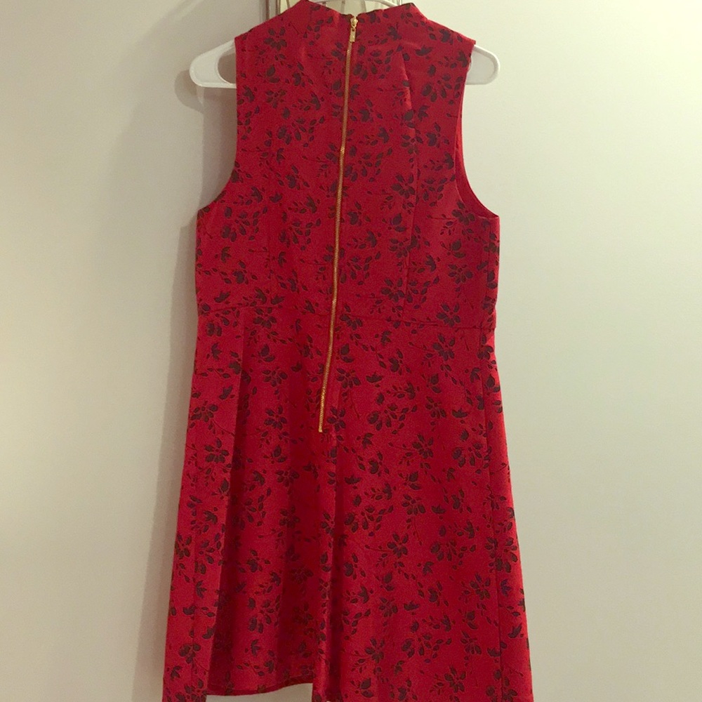 Red dress black floral print